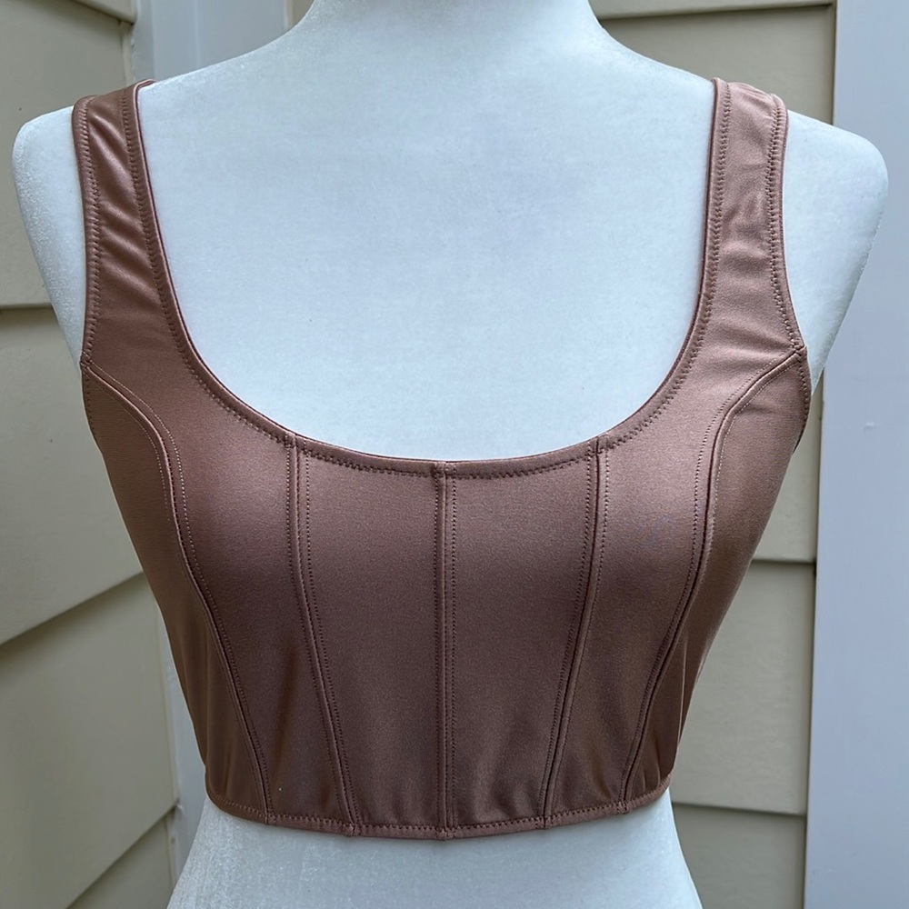 Urban Outfitters NWOT Satin Rose Gold Bustier‑Style Crop Top Corset‑Style